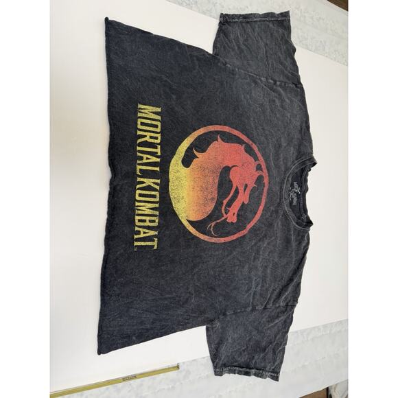 Mens XL Cropped Mortal Kombat Tee 100 Cotton - Charcoal Grey Short Sleeve Shirt - Picture 1 of 10